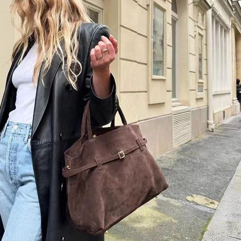 Autunno e inverno retrò opaco in pelle scamosciata fibbia da cintura borsa a spalla portatile borsa tote