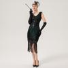 1920s Retro Sequin Tassel Plus Size Black Dress, V-Neck Party/Banquet Wear
