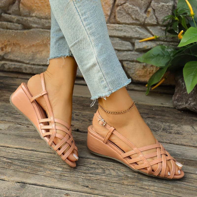 Fashion Designer Wedges Women Sandals Mid Heels Weave Shoes Fashion Buckle Slippers Summer New Casual Shoes 2025 Brand Sandalias Mujer