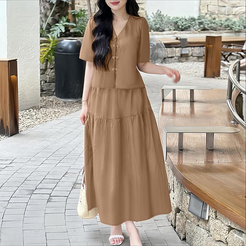 ZANZEA Women Short Sleeve Blouse and Long Skirts Summer Two Piece Suit Sets