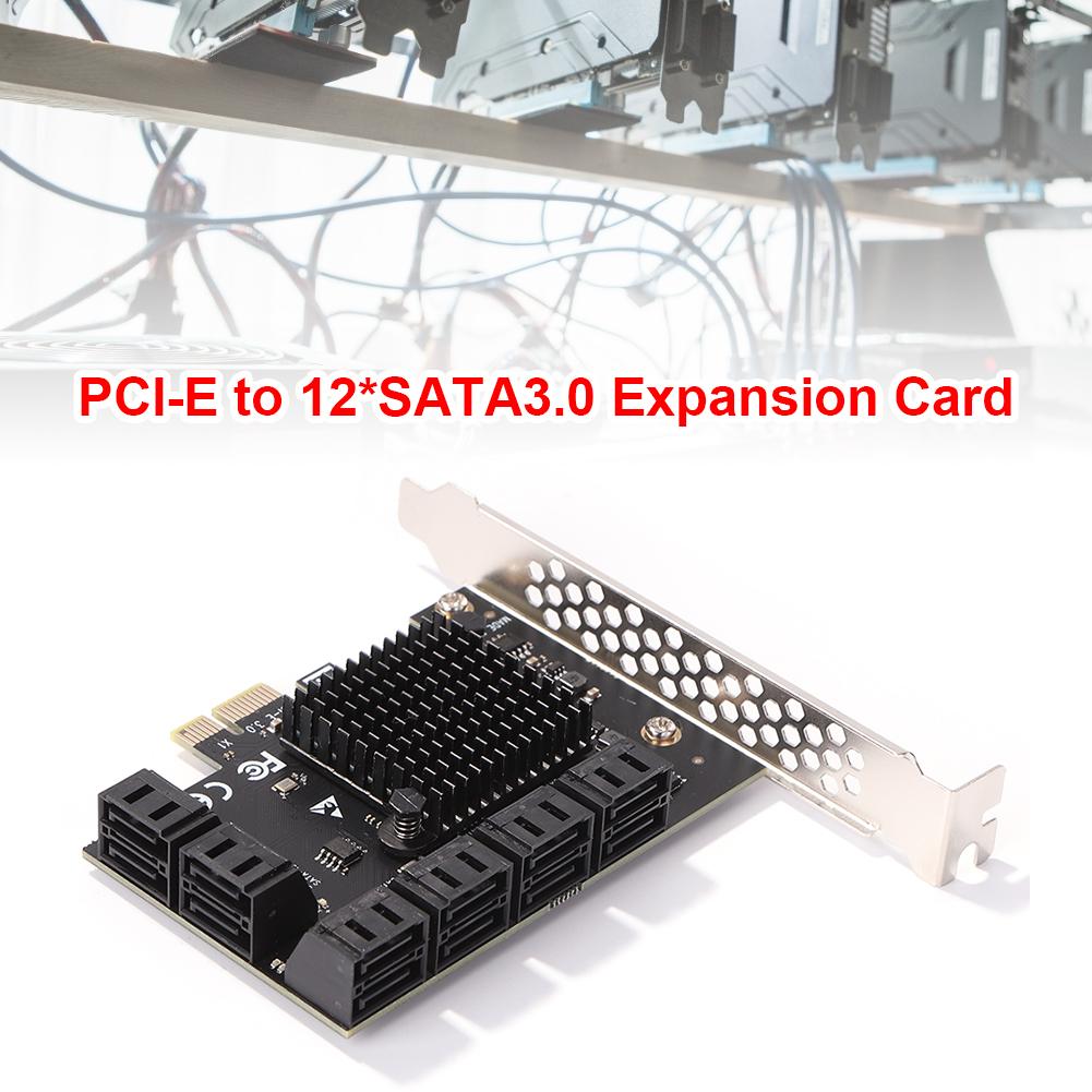 SA3112J PCIE Adapter 12 Port 6Gbps PCI-Express X1 to SATA 3.0 Controller Cards Riser Expansion Card Controller