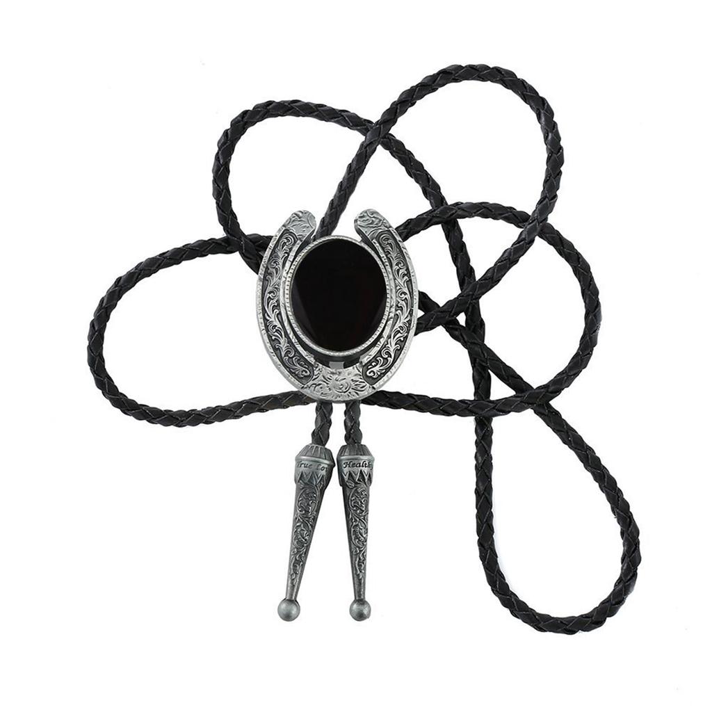 Vintage Bolo Tie Western Antique Crack Stone Cowboy Pendant Shirt Chain Collar Necktie Leather Rope Jewelry Necklace
