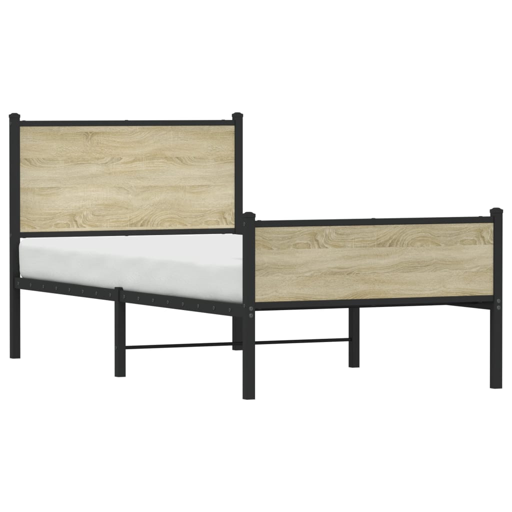 Vidaxl Metal Bed Frame, Without Mattress, Sonoma Oak, 90X190 Cm