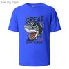 Great Shark Printing Mens Basic Cotton Tee Simple Round Neck Comfortable Fit Lightweight Breathable Casual Wear Mens Tshirt