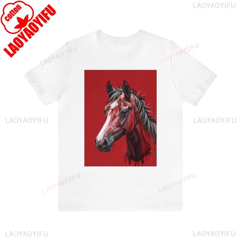 Pferde-Kunstwerk auf Baumwoll-T-Shirt für Damen und Herren Rundhalsausschnitt Kurzarm Ganzjahres-Freizeitmode Weich Für Draußen Bequem