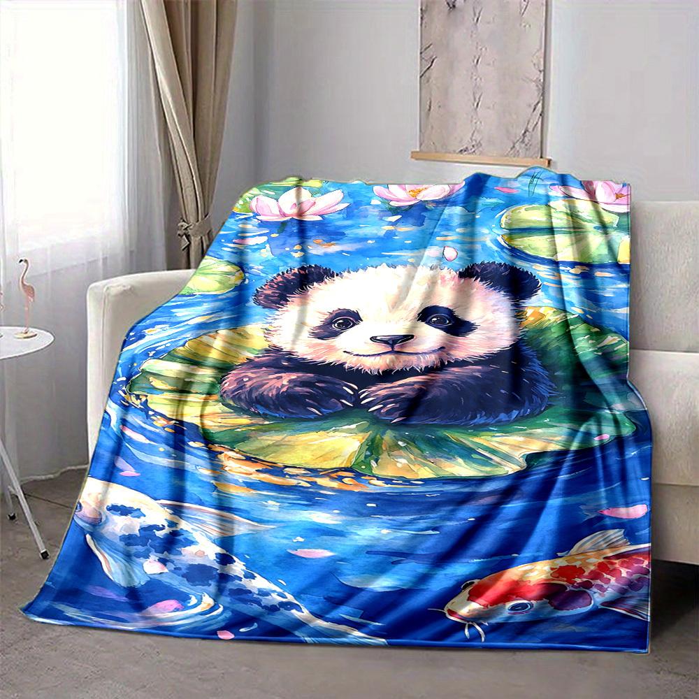 1pc Panda Lotus Lightweight Flannel Blanket, Comfortable and Warm Blanket, for Office and Camping Sofa Bed, Livingroom187