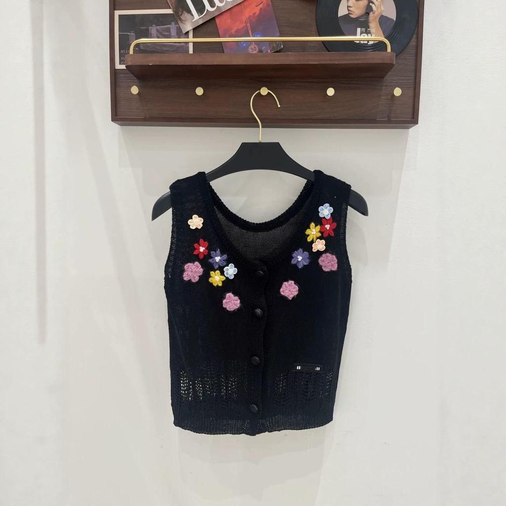 Miu Style 2026 Summer Floral Knit Vest Cardigan - Light Luxury, Casual, Versatile Top
