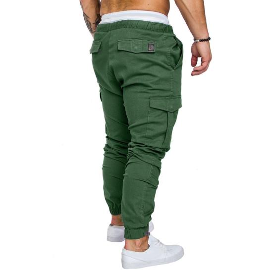 Plus Size Men Casual Solid Color Waist Drawstring Multi Pockets Long Cargo Pants