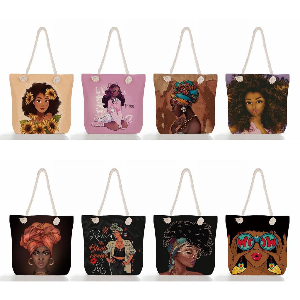 "Women's Lightweight Printed Handbags: Stylish Rope-Strap Shoulder Bags for a Versatile Beach Look"