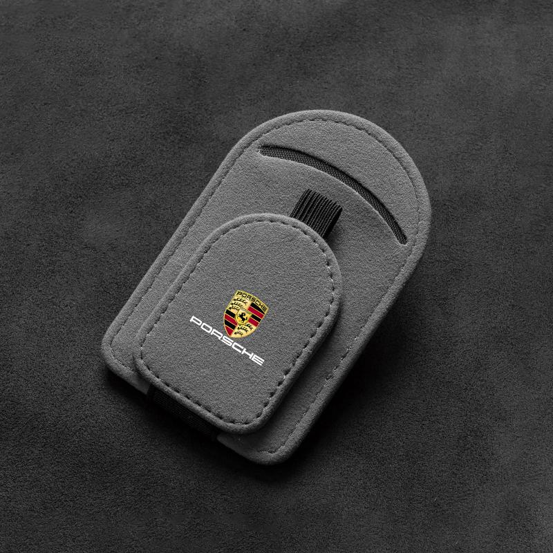 Auto Magnetic Leather Car Visor Sunglasses Holder Ticket Card Clips For Porsche Panamera Macan Boxster Cayman Cayenne 911 718 IK8