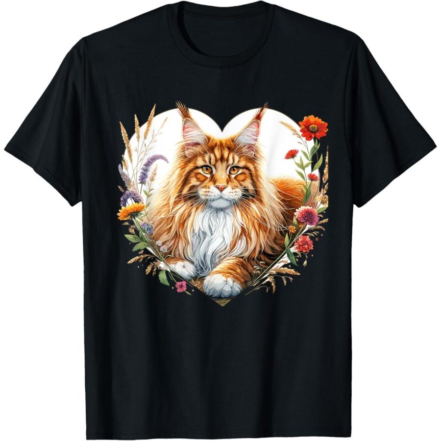 My Cat Is My Valentine Cute Orange Maine Coon Cat in a Heart T-Shirt for Men Women Girls Kids S