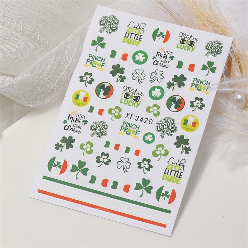 Saint Patrick’s Day Nails Art Stickers Green Shamrock Nails Decals Adhesive Nail Sticker Nails Art Decoration
