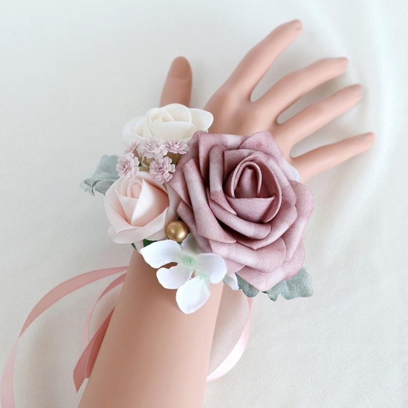 5Pcs Rose Wrist Corsages Wristband for Bridal and Bridesmaid, Wrist Corsages for Wedding Ceremony Anniversary Proms