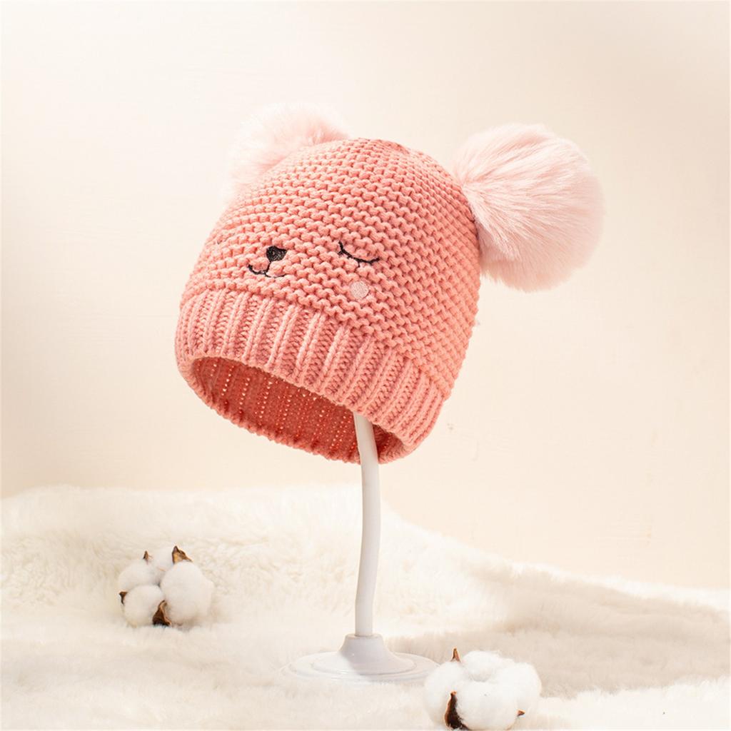 Children Knit Hat with Double Pom Poms Soft Thick Warm Winter Beanie for Toddlers and Kids Comfortable Fit