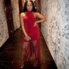 European Style Tassel Halter Backless Sexy Dress