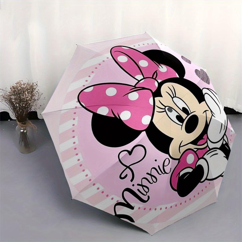 Minnie Mouse,Pink Bow Automatic Folding Umbrella - Simple 8-Rib Design, Bright Cartoon Pattern, Durable Iron Frame, Suitable For Travel, Out