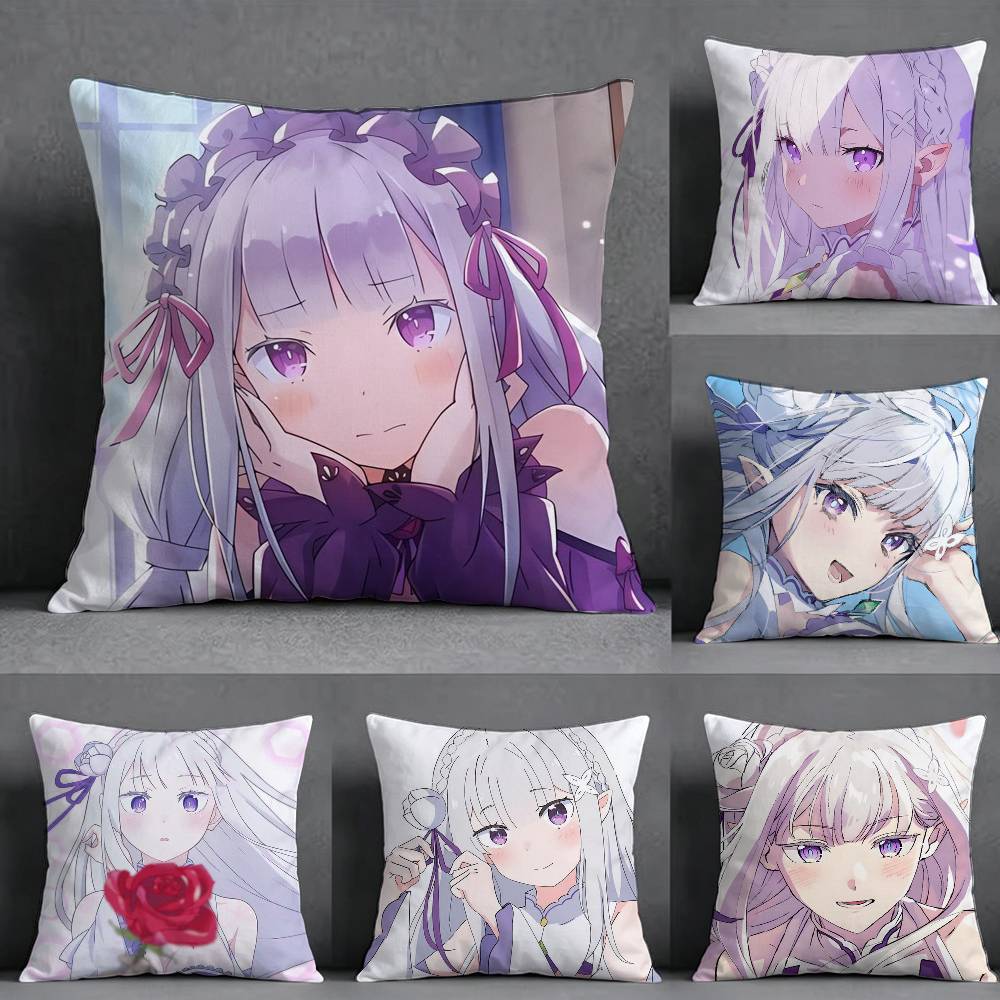 Anime R-Re Z-Zero Emilia Square Double-Sided printed Pillow Case Bedroom Bedside Pillow Sofa Cushion Cover