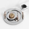 1PC Wooden Handle Ins Wind Put Tea Cup Tray Decoration Storage Round Tray Scandinavian Electroplating Color Round Tray
