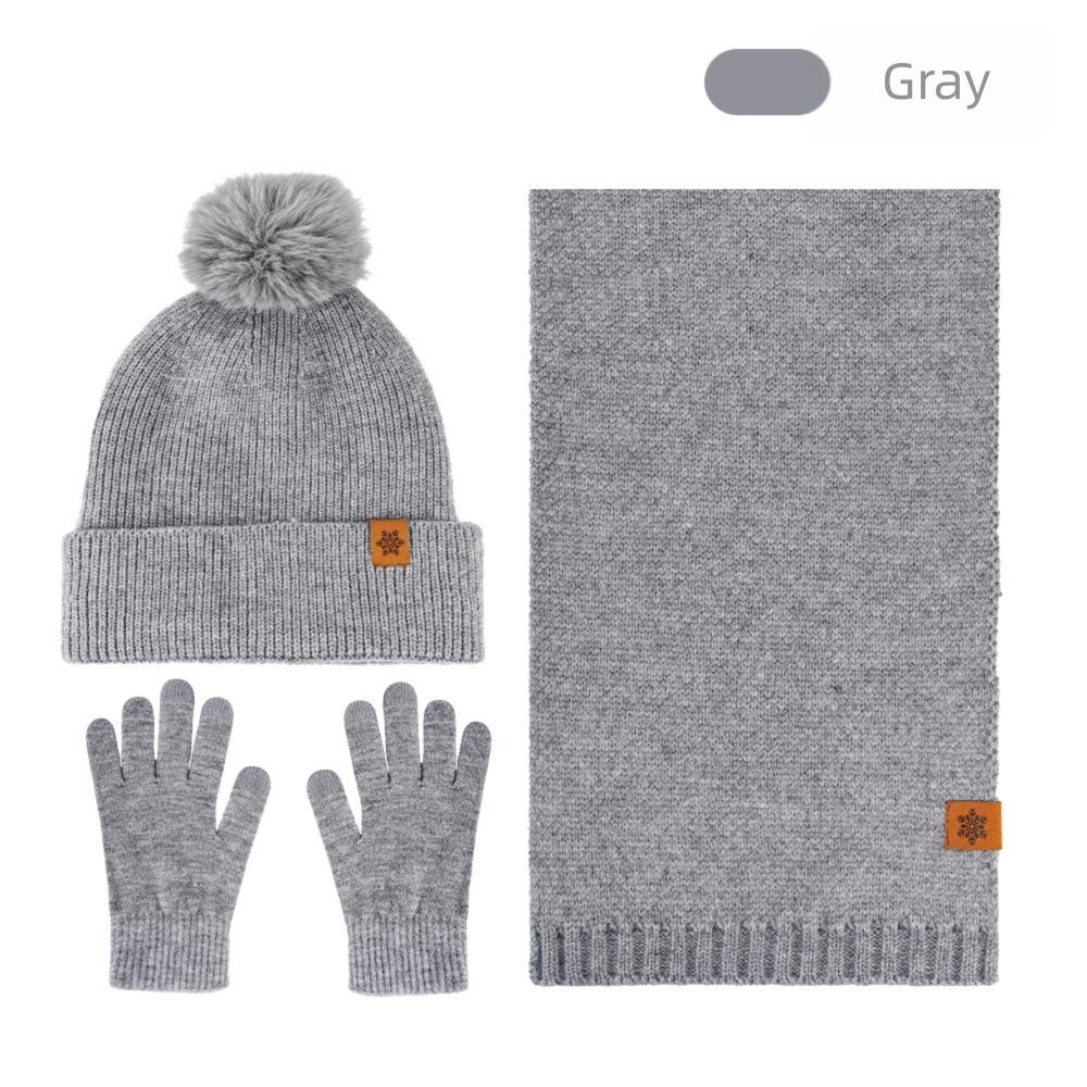 3Pcs/Set Thicken Knit Beanie Snood Set Plush Lining Touchscreen Gloves for Men Women