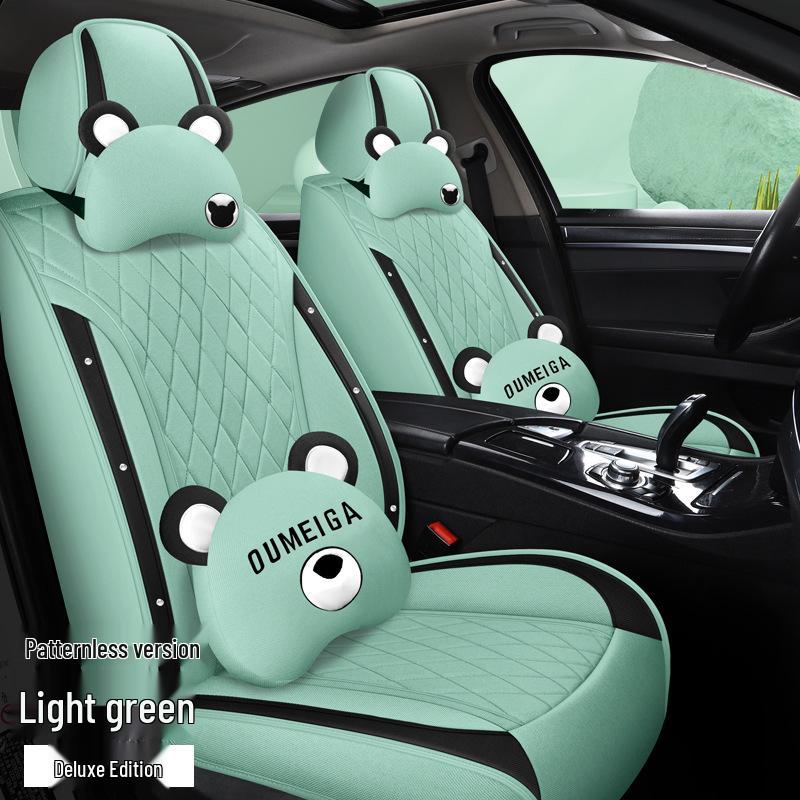 Star Chi Elantra Linen Cartoon Bear Car Seat Cushion - Four Seasons Suitable