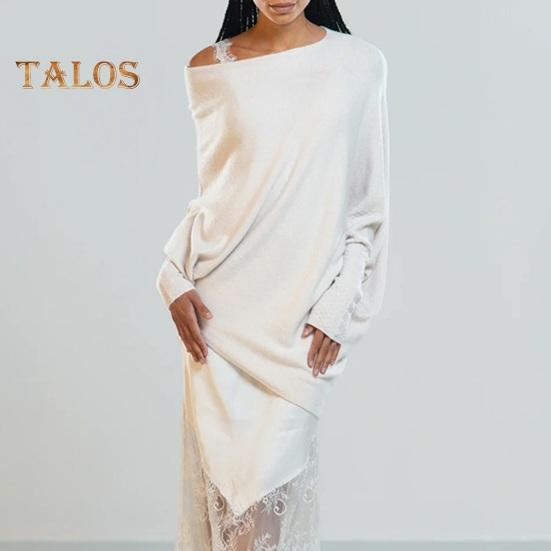 Mulheres Pullover Tops Gola Redonda Manga Longa Casual Solto Ajuste Tops Cor Sólida Elástico Casual T-shirt