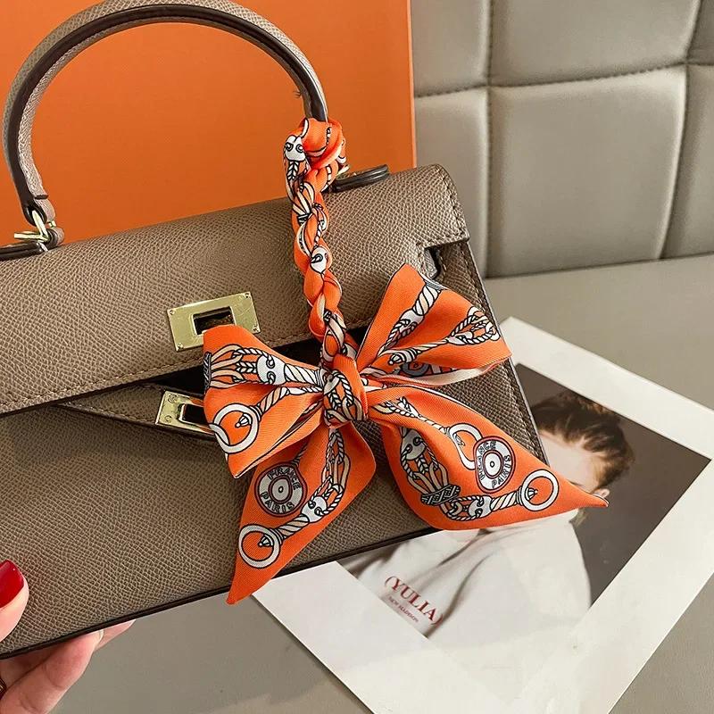 Silk Scarf Women Luxury Chain Print Bag Skinny Scarves Wraps Wrist Towel Foulards Neckerchief Headband Muslim Hijabs