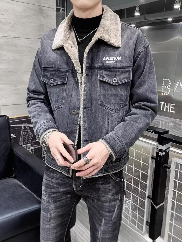 Men's Fleece-Lined Denim Jacket: Thick, Warm, Trendy, Versatile, Autumn/Winter Top