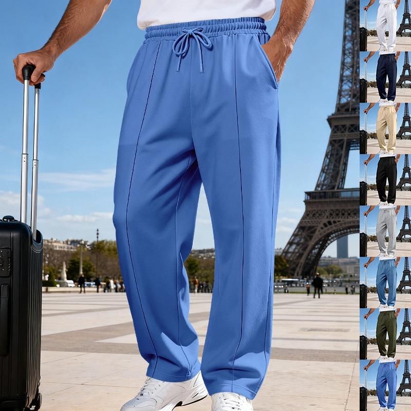 Men's Casual Minimalist Loose Fit Straight Solid logo Joggers Solid Color Long Pants Casual Pants