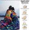 1pc Peacock Feather Print Blanket Lightweight Flannel Blanket Throw Blanket For Sofa, Bed, Travel, Camping, Livingroom, Office, Couch, Chair, And Bed