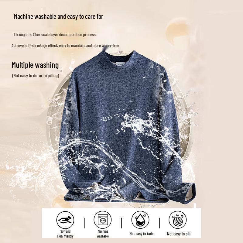MaoRen Men's Wool Blend Semi-Turtleneck Warm Base Layer T-Shirt