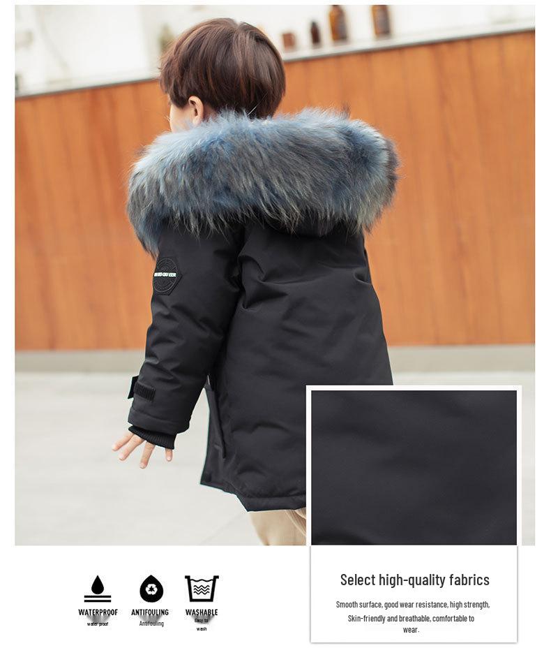 Boys' 2023 Mid-Length Winter Jacket: Thickened Cold-Weather Wear for Small and Medium Children
