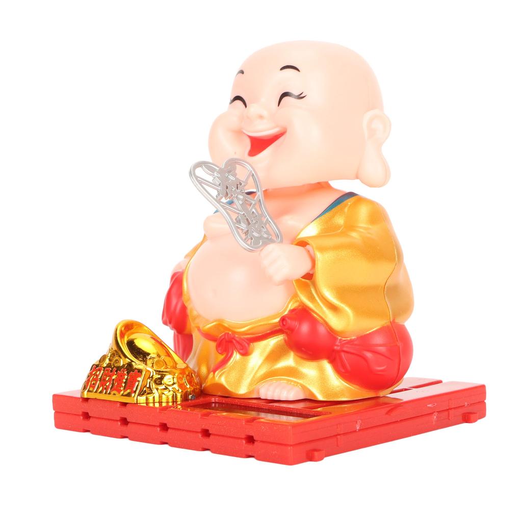 Solar Buddha Figurine Maitreya Auto Hand Shaking Solar Powered Durable ABS Buddha Statue for Home Car Office Gold
