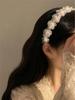 1 Women's Summer New Solid Color Soft Sweet Flower Headband White Pearl Headband Sen Tie Headband Hair Accessory Headpiece