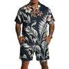Men's Casual Printed Lightweight Breathable Shirt and Drawstring Shorts Set