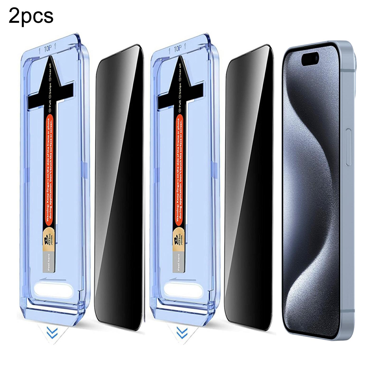 

2 Sets For iPhone 15 Pro Max Anti Spy Tempered Glass Screen Protector with Automatic Dust Removal Tool Type A