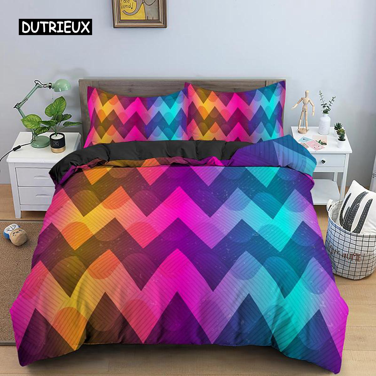 

Geometric Bedspread Cover Collection Retro Morden Color Neon King Size Queen Dimension Quilt Cover Pillowcase 2/3pcs Psychedelic Polyester Sleep EU single(135x200cm)