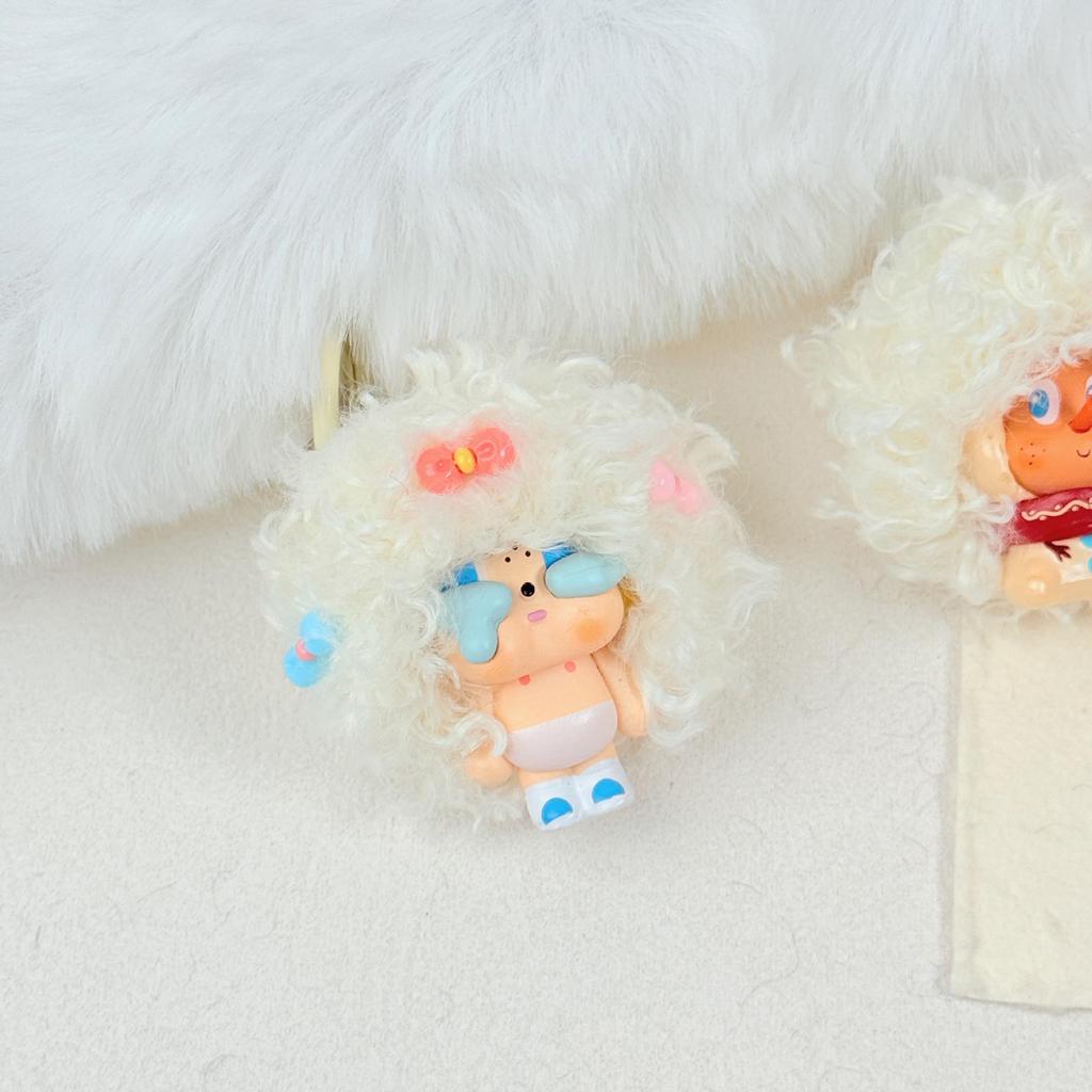 Customizable Mengli Marshmallow Doll Keychain with Curly Hair - Cute Cartoon Phone Strap & Bag Accessory Gift