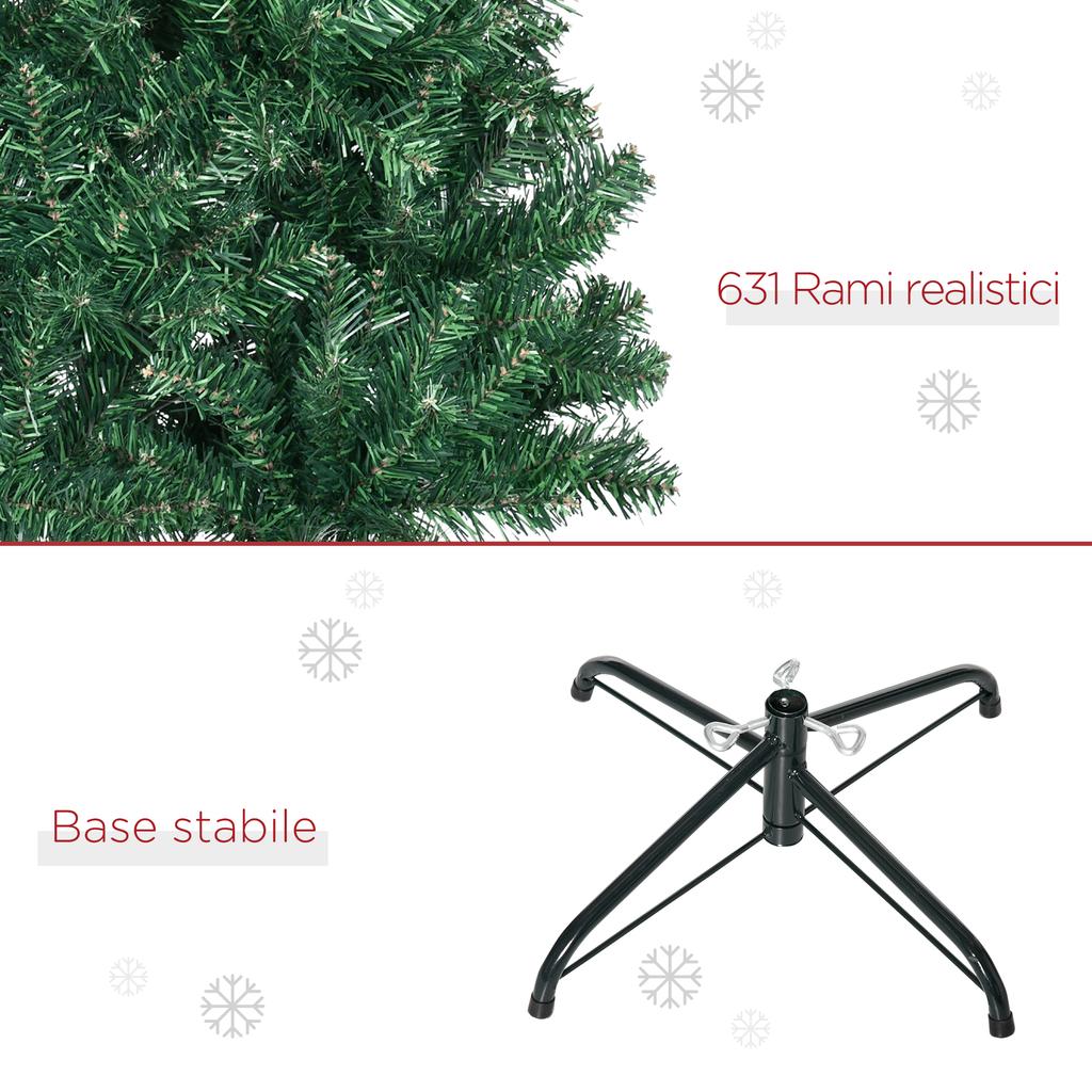 Slim Artificial Christmas Tree 210 Cm with Realistic Branches, Tall and Narrow Christmas Tree with Folding Base, Green