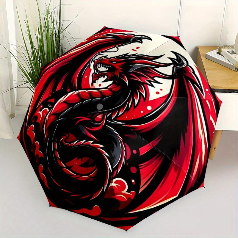 1pc Dragon Circle Automatic Open/close, Heavy-Duty Iron Frame & 8-Rib structure, Compact Folding Umbrella for Women/Men, All-Season Travel 5