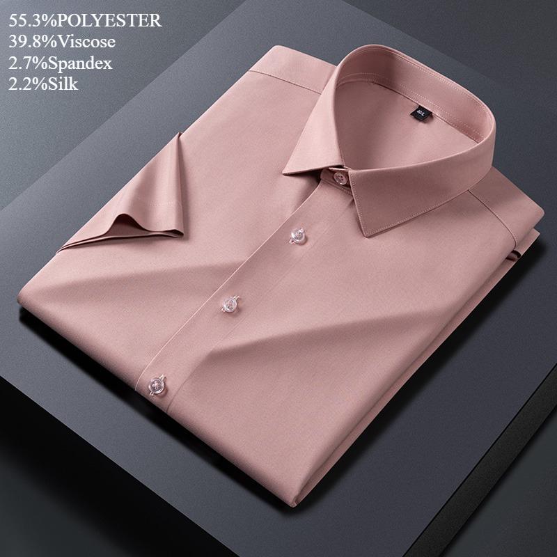 Luxury hight qulity short sleeve shirts for men Silk slim fit formal shirt summer thin  hawaiian clothes soft ModaL office tops