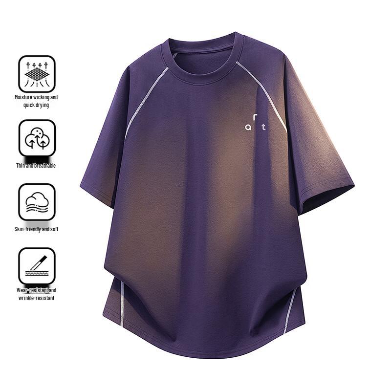 MEDE Men s Round Neck Short Sleeve Quick-Dry T-Shirt with Contrast Stitching 5XL