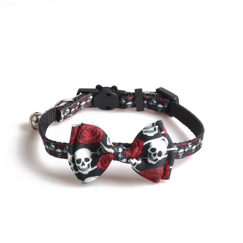 1Pcs New Cat Collar Bell Bow Halloween Web Series Neck Collar Cute Christmas Ghost Spider Skull Pumpkin Cat Dog Collar