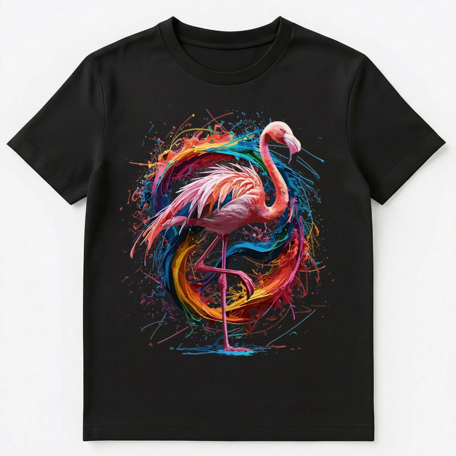 Colorful Paint Splash Flamingo Art Graphic Unisex T-Shirt XL