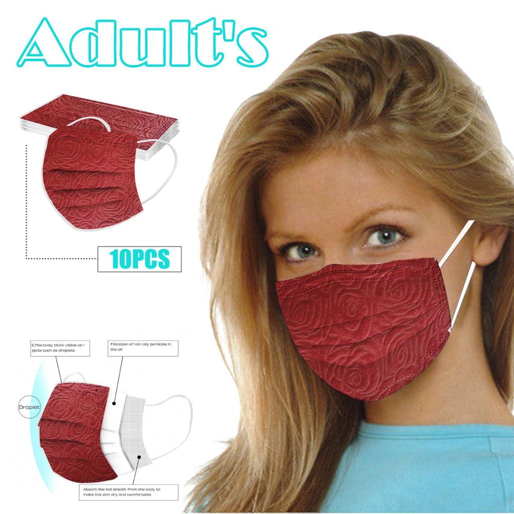 Adult Man Women Rose Mask Disposable  Mask Industrial 3Ply Ear Loop 10PCS Mask