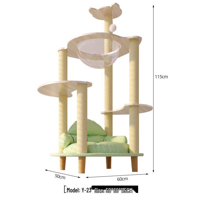 Large Wooden Cat Tree & Scratching Post with Space-Saving Design - Integrated Climbing Frame & House