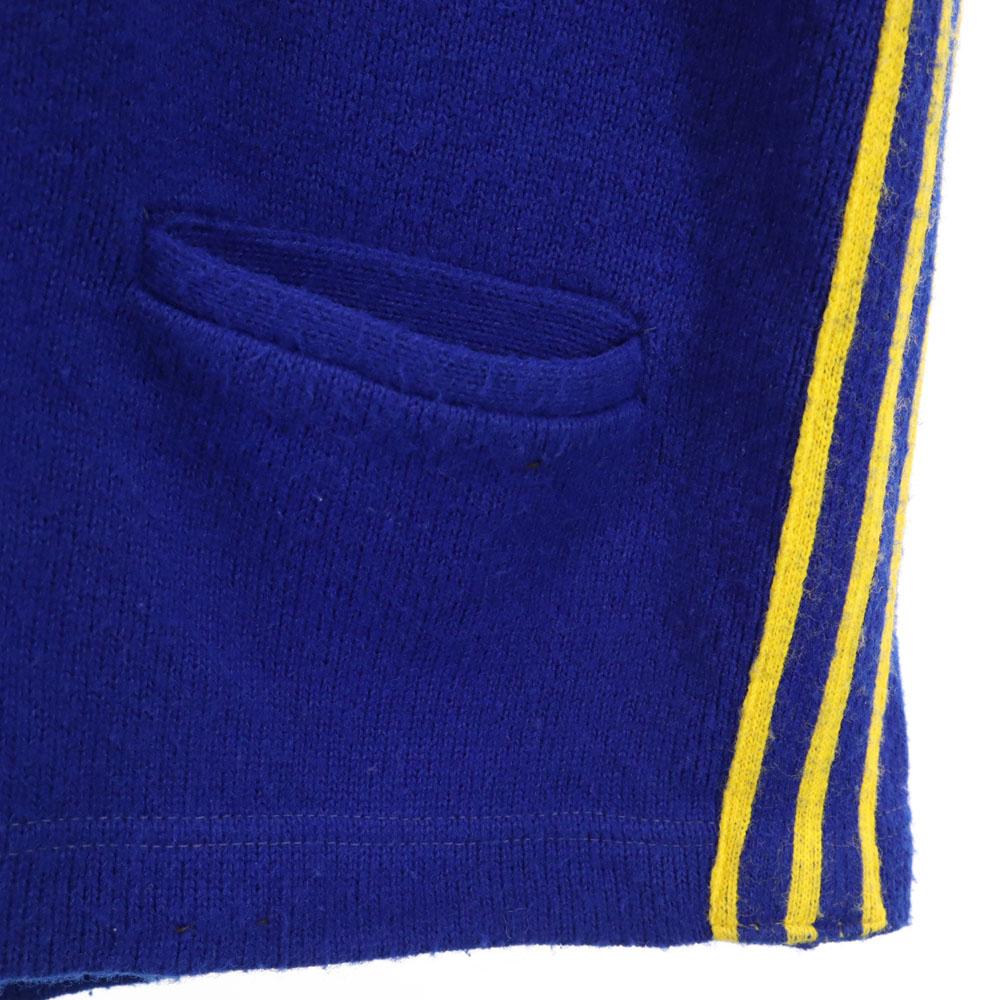 VINTAGE 70s Lathered College V neck knit cardigan blue 3 Lines Men's Used