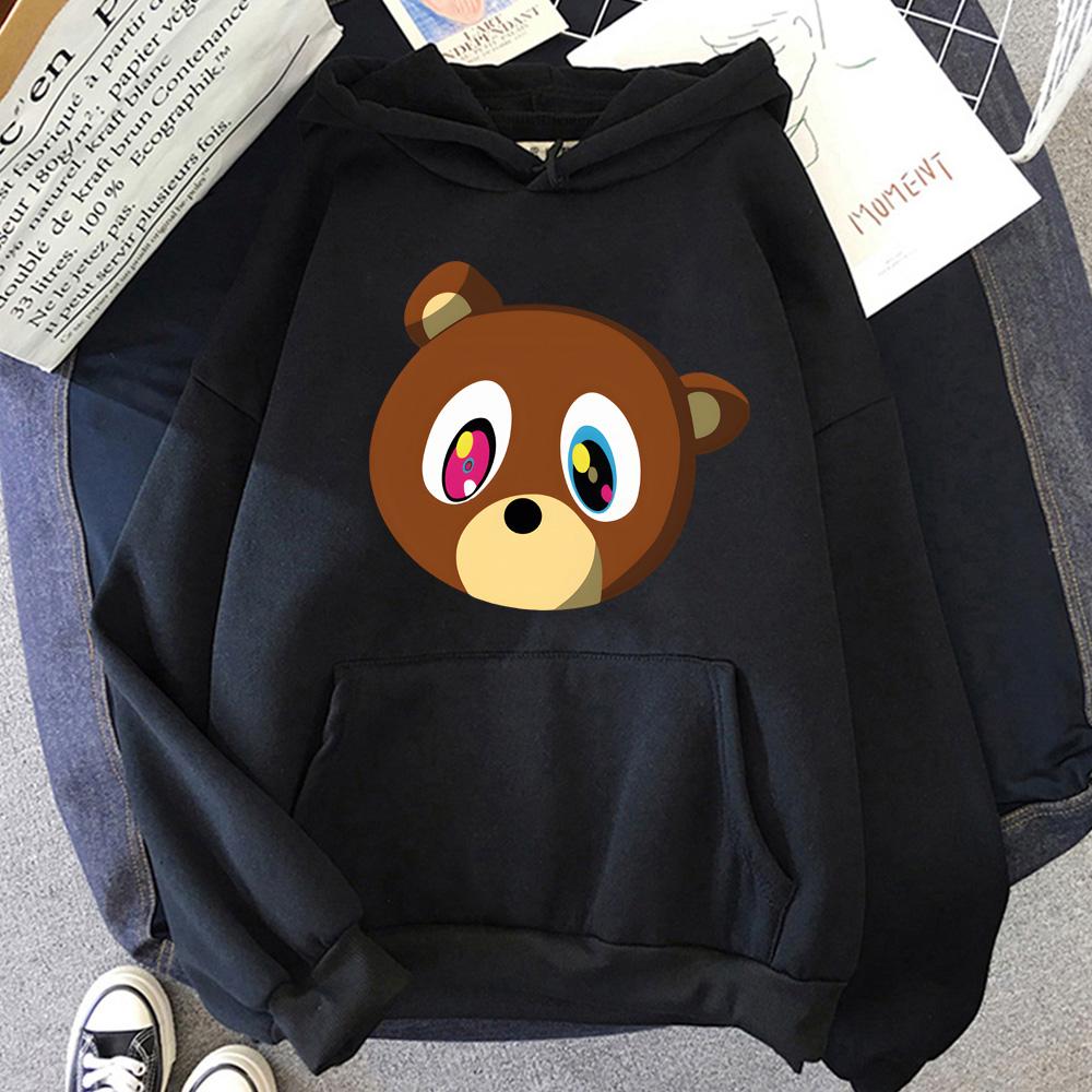 Kanye West Cartoon Tops Popular Characters Print Hoodies Male Fashion Street Sweatshirts Autumn Casual Fleece Hooded Pullovers