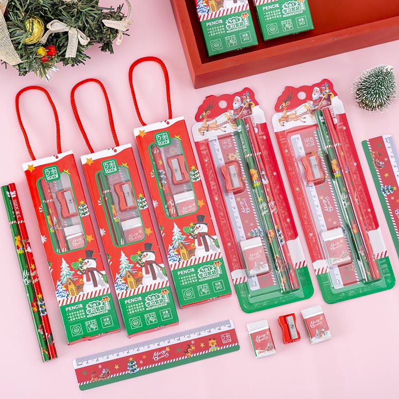 Original Cute Christmas Stationery Set for Elementary Students - Includes Eraser, Pencil Sharpener, and Five-in-One Pencil Set