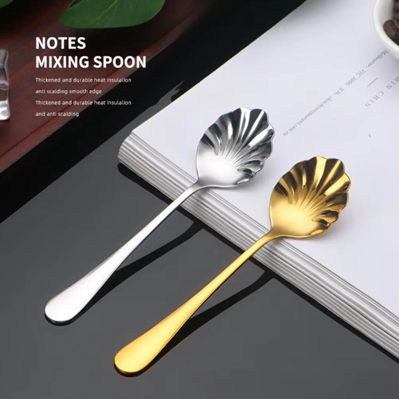 Dessert Stirring Spoon Stainless Steel Seashell Coffee Spoon Unique Design Espressos Teaspoon Set Elegant Afternoon Tea Present