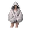 Veste à capuche en fausse fourrure grise KOSY pour femme Manteau d'hiver réversible Style vintage américain Doublure épaisse en peluche Col en peau de mouton
